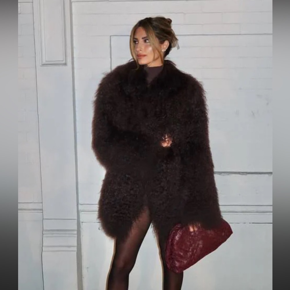 Penny Lane The one Dark Brown Curly Faux Fur Coat